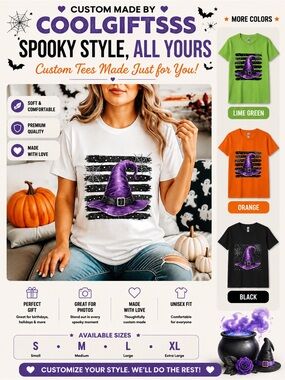 Halloween Witch Hat Short Sleeve Tee. Pick 1 New. S M L XL made to order